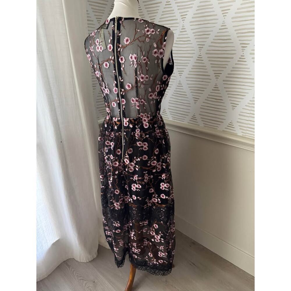 BLDHM Bronx & Banco Size 8 Black Mesh Floral Embroidered Midi Dress Anthro - Picture 6 of 10